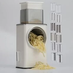 Otary Vegetable Cutter + Cheese Grater - ERGONOW Vegetable Shredder Round Mandoline Slicer, Grater, Salad Maker - Suction Base - Vegetable, Fruit, Cookie, OREO, Nuts (6x2 Blades, White)