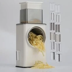Otary Vegetable Cutter + Cheese Grater - ERGONOW Vegetable Shredder Round Mandoline Slicer, Grater, Salad Maker - Suction Base - Vegetable, Fruit, Cookie, OREO, Nuts (6x2 Blades, White) -Peugeot Shop 41b6nLpuqrL. AC