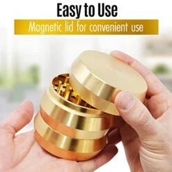 Herb Grinder - Spice Grinder - Spice Mill - 3-Piece Metal Grinder With Sharp Teeth, Magnetic Lid - Easy To Use Manual Herbal Grinder - Decorative Dry Herb Grinders – Gold -Peugeot Shop 41bJRwlx4VL