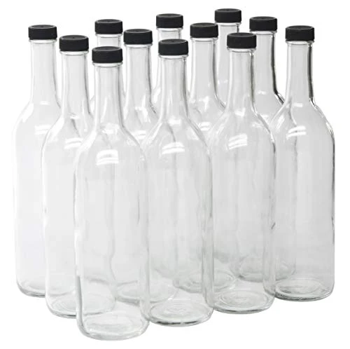 North Mountain Supply - W5CTCL-BKP 750ml Clear Glass Bordeaux Wine Bottle Flat-Bottomed Screw-Top Finish - With 28mm Black Plastic Lids - Case Of 12 1 North Mountain Supply - W5CTCL-BKP 750ml Clear Glass Bordeaux Wine Bottle Flat-Bottomed Screw-Top Finish - With 28mm Black Plastic Lids - Case Of 12