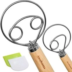 Danish Dough Whisk Large Hand Mixer - 2 Pack Large 13” Stainless Steel Wooden Danish Whisk With 2 Dough Scraper - Dutch Style Artisan Blender For Bread, Batter, Cake, Pastry - Gift For Bakers -Peugeot Shop 41bPtZGEoS. AC