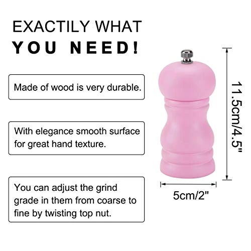 Uxcell Salt And Grinder 4.5 Inch Wooden Mills Shakers With Adjustable Coarseness For Seasoning Meal Prep Cooking Dining Pink 2 Uxcell Salt And Grinder 4.5 Inch Wooden Mills Shakers With Adjustable Coarseness For Seasoning Meal Prep Cooking Dining Pink - Image 2