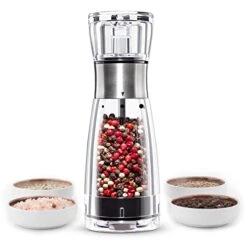 TR-PM001 Salt Professional Stainless Steel Manual Pepper Grinder Mill With Rotate Tab And Refillable, Fits In Home, Kitchen, BBQ, Acrylic, Transparent