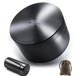 Grinder Set - 4" Grinder With Aluminum Magnetic Lid UV Seal Glass Jar (Black Set)