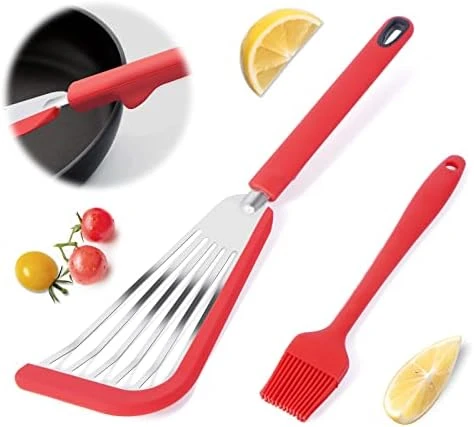 Fish Spatula, Stainless Steel Slotted Fish Turner, Silicone Fish Spatula With Basting Brush, 13 Inch, Heat Resistant, Flexible, Metal Spatula For Nonstick Cookware, BLACK 7 Fish Spatula, Stainless Steel Slotted Fish Turner, Silicone Fish Spatula With Basting Brush, 13 Inch, Heat Resistant, Flexible, Metal Spatula For Nonstick Cookware, BLACK - Image 7