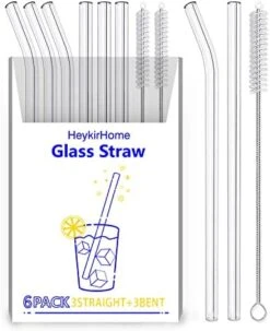 6-Pack Reusable Glass Straw-Transparent,Size 8''x10 MM,Including 3 Straight And 3 Bent With 2 Cleaning Brush- Perfect For Smoothies, Tea, Juice-Clear -Peugeot Shop 41bctA6Ei3L. AC