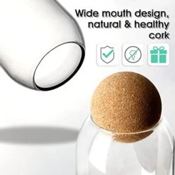 Storage Glass Jar With Ball Cork Lid, 3Pcs Glass Canisters With Cork Ball, Cute Decorative Round Glass Jars With Wood Ball Lid 500 ML/17Oz,800ML/27Oz,1200ML/41Oz -Peugeot Shop 41bgzX6bDwL