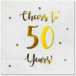 Cheers To 50 Years Cocktail Napkins | Happy 50th Birthday Decorations For Men And Women And Wedding Anniversary Party Decorations | 50-Pack 3-Ply Napkins | 5 X 5 Inch Folded (White) -Peugeot Shop 41biHwi2riL. AC