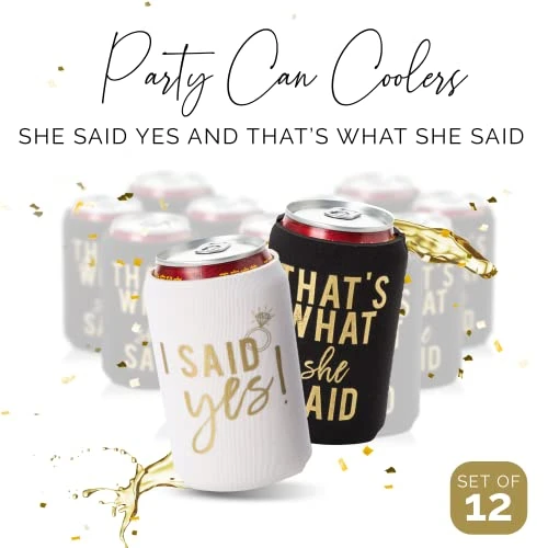 I Said Yes And That's What She Said Bachelorette Party Can Coolers, Set Of 12 Beer Can Coolies, Perfect Bachelorette Party Decorations And Bridesmaid Gifts (Black) 3 I Said Yes And That's What She Said Bachelorette Party Can Coolers, Set Of 12 Beer Can Coolies, Perfect Bachelorette Party Decorations And Bridesmaid Gifts (Black) - Image 3