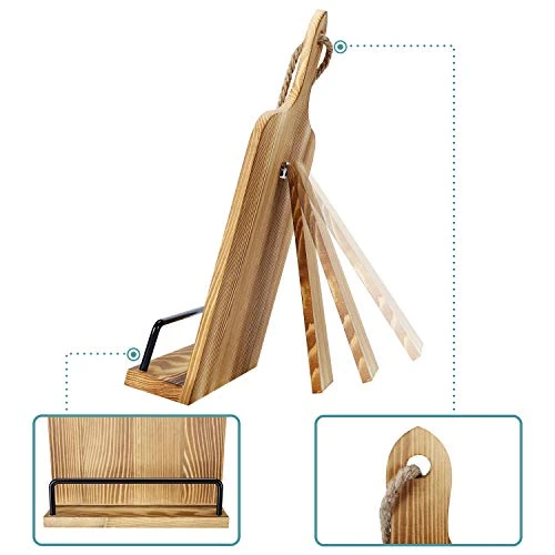 Oligt Cookbook Stand For Kitchen Counter Adjustable IPad Tablet Recipe Book Holder Rustic Wood Cutting Board Style - Brown 4 Oligt Cookbook Stand For Kitchen Counter Adjustable IPad Tablet Recipe Book Holder Rustic Wood Cutting Board Style - Brown - Image 4