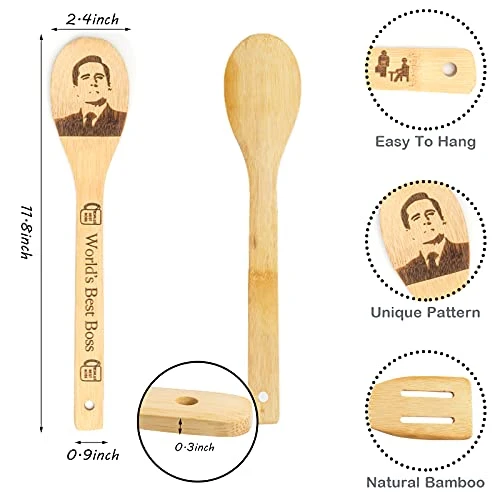 Office Wooden Spoons For Cooking, Bamboo Cooking Kitchen Utensils Set, The Office TV Show Merchandise, Housewarming Birthday Anniversary Kitchen Decor Present For Office Fan (5PCS) 3 Office Wooden Spoons For Cooking, Bamboo Cooking Kitchen Utensils Set, The Office TV Show Merchandise, Housewarming Birthday Anniversary Kitchen Decor Present For Office Fan (5PCS) - Image 3