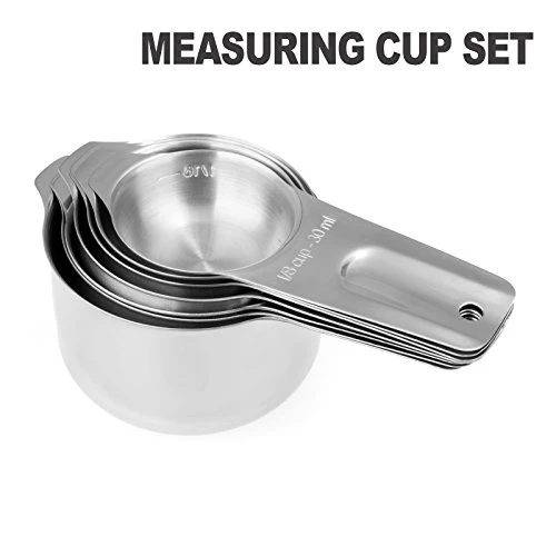 13-piece Measuring Cups And Spoons Set, 18/8 Stainless Steel Heavy Duty Ergonomic Handle With Ring Connector, Silver 3 13-piece Measuring Cups And Spoons Set, 18/8 Stainless Steel Heavy Duty Ergonomic Handle With Ring Connector, Silver - Image 3