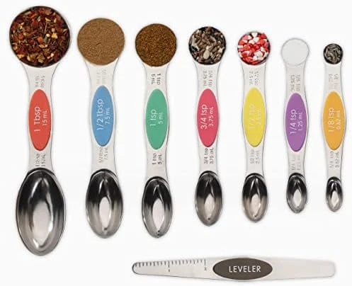 Magnetic Metal Measuring Spoons Set Stainless Steel Etched Stackable Teaspoons Tablespoons Dual Sided Measure Spoon Set Of 8 For Measuring Dry And Liquid Ingredients (Black) 8 Magnetic Metal Measuring Spoons Set Stainless Steel Etched Stackable Teaspoons Tablespoons Dual Sided Measure Spoon Set Of 8 For Measuring Dry And Liquid Ingredients (Black) - Image 8