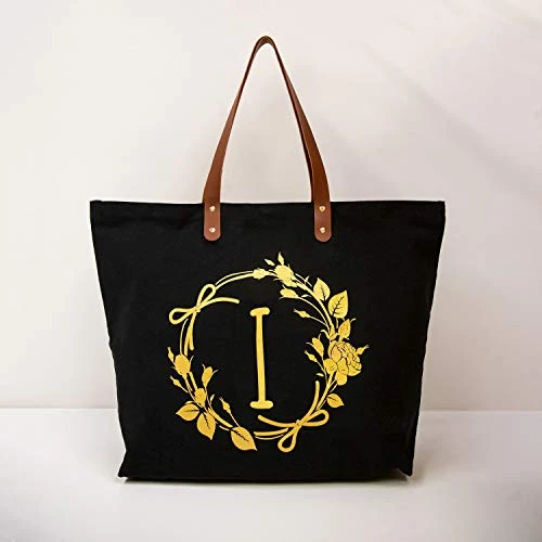 ELEGANTPARK Personalized Birthday Gifts For Women Mom Friend Sister Teacher Appreciation Gifts Monogrammed Gifts Initial Tote Bag Present Bag Black Canvas Tote Bag With Pocket Gold Letter I 2 ELEGANTPARK Personalized Birthday Gifts For Women Mom Friend Sister Teacher Appreciation Gifts Monogrammed Gifts Initial Tote Bag Present Bag Black Canvas Tote Bag With Pocket Gold Letter I - Image 2