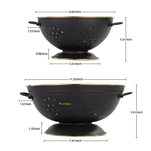 Metal Colander Set Of 2, Strainer Basket With Handles Perfect For Spaghetti, Pasta, Berry, Vegetable, Fruit, Solid Base Powder Coated Self-draining Kitchen Colander Bowel, 3.5 & 5 Qt, Matte Black 2 Metal Colander Set Of 2, Strainer Basket With Handles Perfect For Spaghetti, Pasta, Berry, Vegetable, Fruit, Solid Base Powder Coated Self-draining Kitchen Colander Bowel, 3.5 & 5 Qt, Matte Black - Image 2