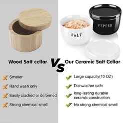 Farmhouse Salt And Pepper Bowls Set, ALELION Salt Cellar With Lid, 10 Oz Salt And Pepper Container For Countertop, Black And White Modern Farmhouse Kitchen Decor, House Warming Gifts New Home, 2 Pcs -Peugeot Shop 41cKr0smYtL