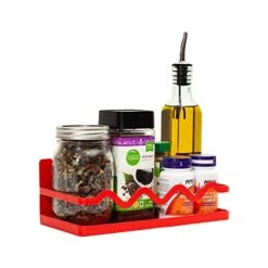 EHomeA2Z Magnetic Spice Rack Holder For Refrigerator Red Organizer Tier Kitchen Metal Cabinet Space Saver Great For Jars Bottle Vitamins (Red, 1)