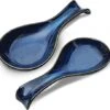 Ceramic Spoon Rest For Stove Top, Porcelain Spoon Holder, Large Spoon Rest For Kitchen Counter Stove Top, Spoon Rest Blue, Set Of 2