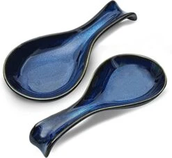 Ceramic Spoon Rest For Stove Top, Porcelain Spoon Holder, Large Spoon Rest For Kitchen Counter Stove Top, Spoon Rest Blue, Set Of 2