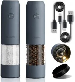 Electric Salt And Pepper Grinder Set With USB Rechargeable, Automatic One Hand Operation With Adjustable Coarseness, Pepper Mill Grinder Refillable With LED Light, Kitchen Gadgets (2 Packs, Blue-Grey) 12 Electric Salt And Pepper Grinder Set With USB Rechargeable, Automatic One Hand Operation With Adjustable Coarseness, Pepper Mill Grinder Refillable With LED Light, Kitchen Gadgets (2 Packs, Blue-Grey) -Peugeot Shop 41cnrpRXL. AC