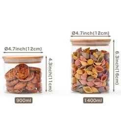 Set Of 6 Glass Food Jars With Airtight Natural Bamboo Lids, 30oz + 47oz Kitchen Clear Canister Storage Container Set For Storing Candy, Cookie, Rice, Sugar, Flour, Spices, Nuts, Coffee
