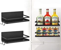 2 Pack Magnetic Spice Rack, Refrigerator Organizer Shelf, Side Wall Refrigerator Storage For Spices, Utensils Or Plates, Works As Strong Magnetic Shelf With 4 Hooks Organization For Home And Kitchen -Peugeot Shop 41dCVbM9EL. AC