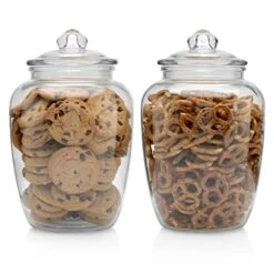 Glass Jars With Airtight Lid - Set Of 2 Large Apothecary Jar - 2 Pc Glass Jar Set β Canisters Sets For The Kitchen For Cookies, Flour, Sugar, Rice - Holds 75oz 9.5 X 5.5-inch