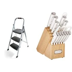 Rubbermaid RM-3W 3-Step Stool Ladder, Silver & Cuisinart C77WTR-15P Advantage-Sets-Rivet, 15-Piece, White