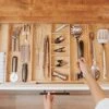 Adjustable Kitchen Drawer Organizer For Utensils And Junk, Expandable To 28 Inches Wide, 9 Compartments, 100% Bamboo