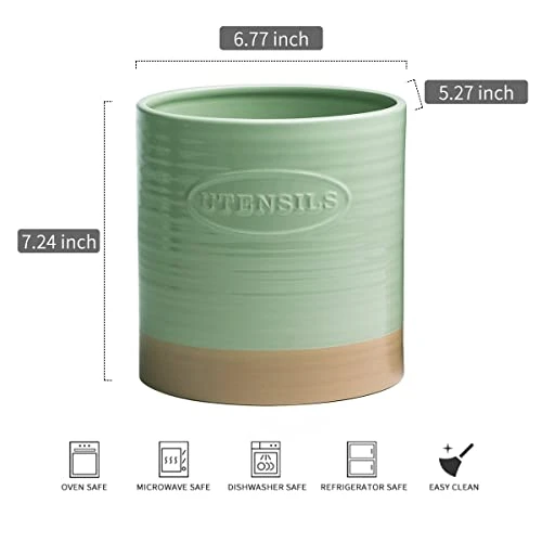 YHOSSEUN Kitchen Utensil Crock For Farmhouse Decor Utensil Holder For Countertop Organizer Extra-Large Utensil Caddy Porcelain, Oval, Green 2 YHOSSEUN Kitchen Utensil Crock For Farmhouse Decor Utensil Holder For Countertop Organizer Extra-Large Utensil Caddy Porcelain, Oval, Green - Image 2