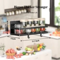 Alphyse Magnetic Spice Rack, 11.8 Inch Magnetic Shelf For Refrigerator, Strong Magnetic Fridge Organizer, Space Saving Magnetic Kitchen Organizer With 2 Removable Hooks (Black，2 Pack) -Peugeot Shop 41djtLL5fcL