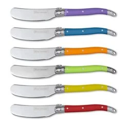 Butter Knife Set - European-Style Spreader Knife With Stainless Steel Blade - Easy Grip Colored ABS Handles - 6-Piece Set
