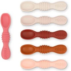 Licone Baby Spoons - Self Feeding, 6 Months, First Stage Infant Spoons For Babies & Toddlers - Set Of 6 BPA Free, Dishwasher, Microwave Safe Food Utensils - Neutral -Peugeot Shop 41drDwfJn3L