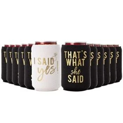 I Said Yes And That's What She Said Bachelorette Party Can Coolers, Set Of 12 Beer Can Coolies, Perfect Bachelorette Party Decorations And Bridesmaid Gifts (Black)