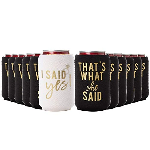 I Said Yes And That's What She Said Bachelorette Party Can Coolers, Set Of 12 Beer Can Coolies, Perfect Bachelorette Party Decorations And Bridesmaid Gifts (Black) 1 I Said Yes And That's What She Said Bachelorette Party Can Coolers, Set Of 12 Beer Can Coolies, Perfect Bachelorette Party Decorations And Bridesmaid Gifts (Black)