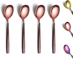 Tea Spoon Set Of 4 With Moon Surface Handle And Shiny Rose Gold Head, Stainless Steel Teaspoons Tea Spoons Copper Silverware Set Small Spoons Coffee Spoons 15 Tea Spoon Set Of 4 With Moon Surface Handle And Shiny Rose Gold Head, Stainless Steel Teaspoons Tea Spoons Copper Silverware Set Small Spoons Coffee Spoons -Peugeot Shop 41e2dtf28 L. AC