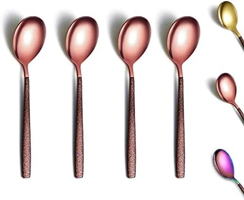 Tea Spoon Set Of 4 With Moon Surface Handle And Shiny Rose Gold Head, Stainless Steel Teaspoons Tea Spoons Copper Silverware Set Small Spoons Coffee Spoons 8 Tea Spoon Set Of 4 With Moon Surface Handle And Shiny Rose Gold Head, Stainless Steel Teaspoons Tea Spoons Copper Silverware Set Small Spoons Coffee Spoons - Image 8