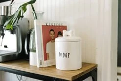 Farmhouse Ceramic Jar With "Woof" Message And Lid With Bone, White And Black -Peugeot Shop 41e9OJlqGYL