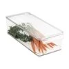 MDesign Slim Plastic Food Storage Container Bin With Lid And Front Handle For Kitchen, Pantry, Cabinet, Fridge And Freezer - Organizer For Snacks, Produce, Vegetables, Pasta, Drinks - Clear