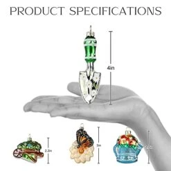 Christmas Glass Ornaments, Hand Crafted Butterfly, Trowel, Wheelbarrow, Watering Can Tools Ornaments Set For Christmas Tree, Traditional Xmas Decorations Gifts, 4pcs