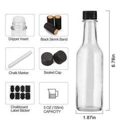 Hot Sauce Bottles With Black Caps,Maredash 16 Pack 5oz Empty Glass Bottles