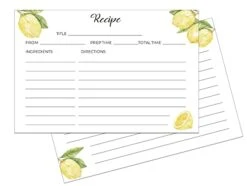 Eart&Berry Lemon Recipe Cards 4x6 Double Sided - Set Of 50 Thick Recipe Cards