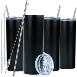 Kinny Tumblers With Lids And Straws (4 Pack) - 20 Oz Double Wall Insulated Slim Stainless Steel Silver Tumblers With Straw Cleaner | Reusable Travel Mug For Hot And Cold Beverages 18 Kinny Tumblers With Lids And Straws (4 Pack) - 20 Oz Double Wall Insulated Slim Stainless Steel Silver Tumblers With Straw Cleaner | Reusable Travel Mug For Hot And Cold Beverages -Peugeot Shop 41eJMJm 34L. AC