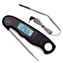 Digital Instant Read Meat Thermometer For Grill And Cooking - 2 In 1 Accurate BBQ Temperature Probe With Alarm Function And Backlit LCD Screen - Includes A Wired Oven Safe Meat Thermometer Probe