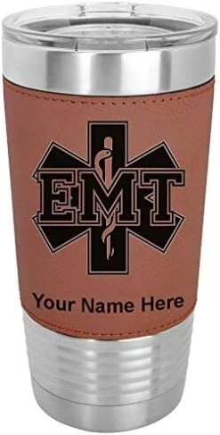 20oz Vacuum Insulated Tumbler Mug, EMT Emergency Medical Technician, Personalized Engraving Included (Faux Leather, Teal) -Peugeot Shop 41eTiL0GhL. AC