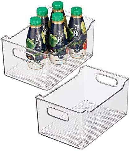 Slim Stackable Plastic Storage Organization Bin With Handles For Kitchen Cabinet, Pantry, Shelf, Refrigerator, Home Organizer For Fruit, Potatoes, Onions, Drinks, Snacks, Pasta, 2 Pack, Clear 7 Slim Stackable Plastic Storage Organization Bin With Handles For Kitchen Cabinet, Pantry, Shelf, Refrigerator, Home Organizer For Fruit, Potatoes, Onions, Drinks, Snacks, Pasta, 2 Pack, Clear - Image 7