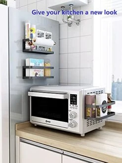 2 Pack Magnetic Spice Rack With 4 Removable Hooks, Refrigerator Storage Organizer For Spices, Magnetic Shelf For Refrigerator, Drill Free(Black) -Peugeot Shop 41eVX3itEbL