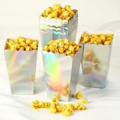 Iridescent Disposable Popcorn Boxes 6.3 Inches Tall Holographic Rainbow Silver Party Supplies Open-Top Cardboard Paper Popcorn Container For Party Wedding Anniversary Christmas Pack Of 12 -Peugeot Shop 41eW0fYsadL