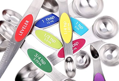 Magnetic Measuring Spoons Set, Dual Sided, Stainless Steel, Fits In Spice Jars, Multi-Color, Set Of 8 4 Magnetic Measuring Spoons Set, Dual Sided, Stainless Steel, Fits In Spice Jars, Multi-Color, Set Of 8 - Image 4