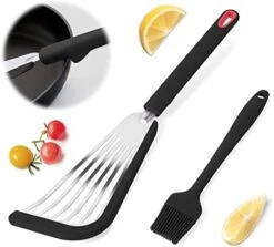 Fish Spatula, Stainless Steel Slotted Fish Turner, Silicone Fish Spatula With Basting Brush, 13 Inch, Heat Resistant, Flexible, Metal Spatula For Nonstick Cookware, BLACK 12 Fish Spatula, Stainless Steel Slotted Fish Turner, Silicone Fish Spatula With Basting Brush, 13 Inch, Heat Resistant, Flexible, Metal Spatula For Nonstick Cookware, BLACK -Peugeot Shop 41eZK7Jq0IL. AC